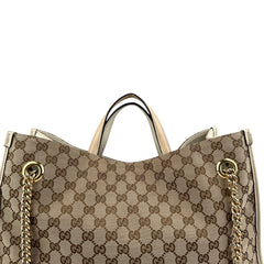 Pre-owned gucci-brown-gg-canvas-horsebit-1955-tote-beige-front-view