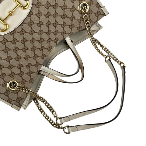 Gucci Brown GG Canvas Horsebit 1955 Tote Beige