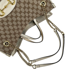 Pre-owned gucci-brown-gg-canvas-horsebit-1955-tote-beige-front-view