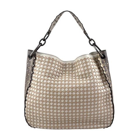 Pre-owned bottega-veneta-gray-intrecciato-loop-shoulder-bag-front