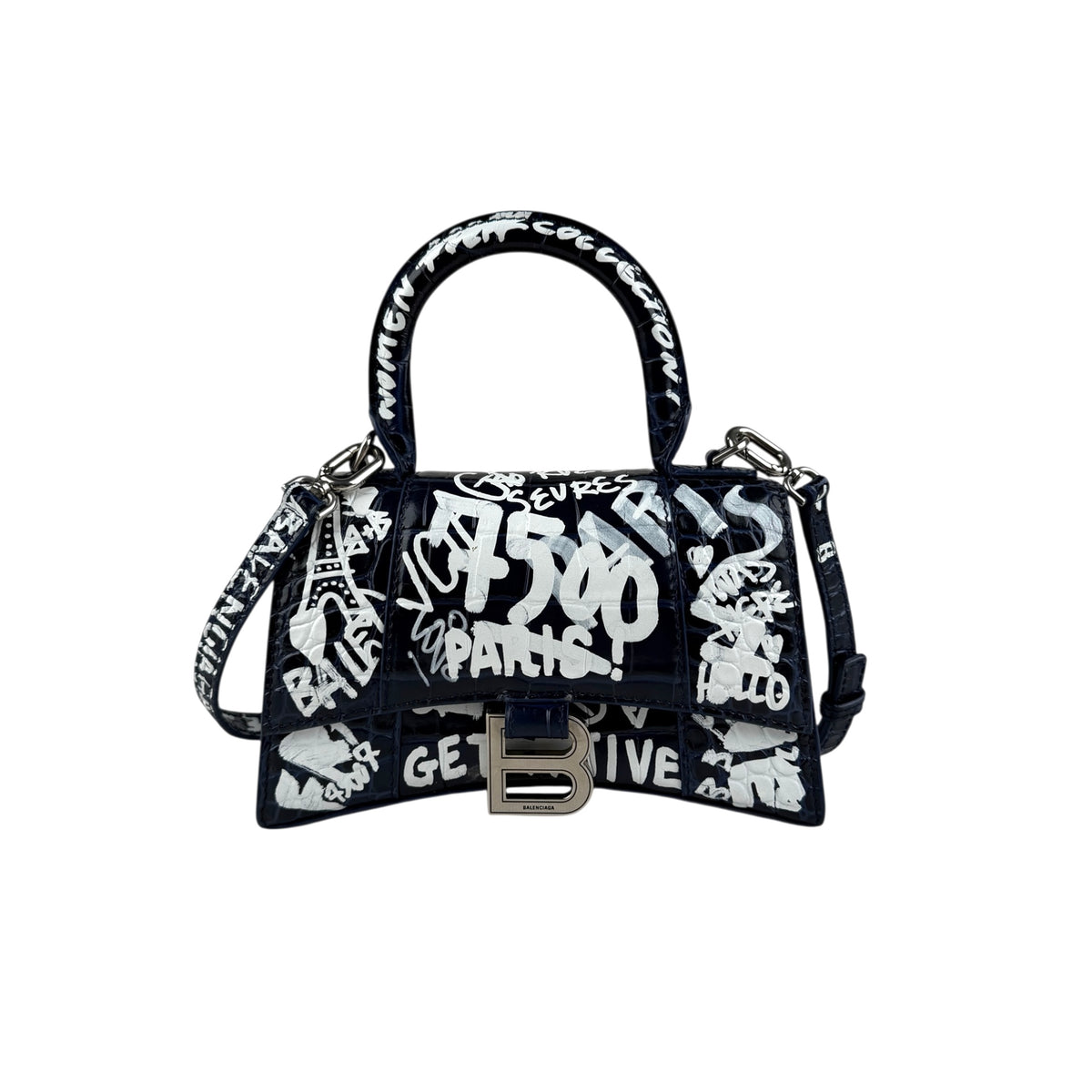 Balenciaga Hourglass Graffiti XS Black Shoulder Bag