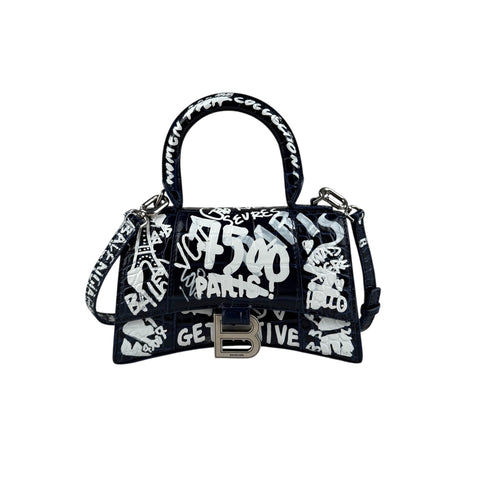 Balenciaga Hourglass Graffiti XS Black Shoulder Bag