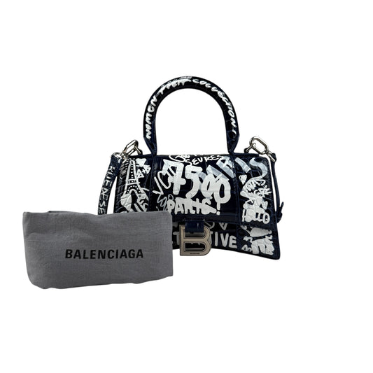 Balenciaga Hourglass Graffiti XS Black Shoulder Bag