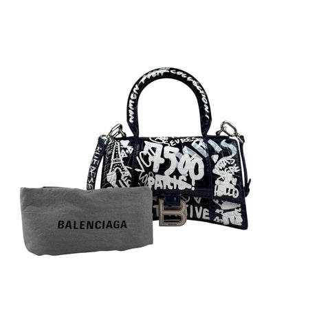 Balenciaga Hourglass Graffiti XS Black Shoulder Bag