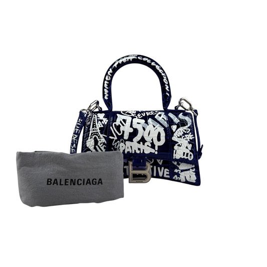 Balenciaga Hourglass Graffiti XS Navy Shoulder Bag