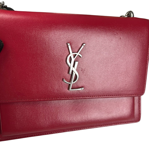 Saint Laurent Sunset Suede Interior Crossbody Medium Red Leather