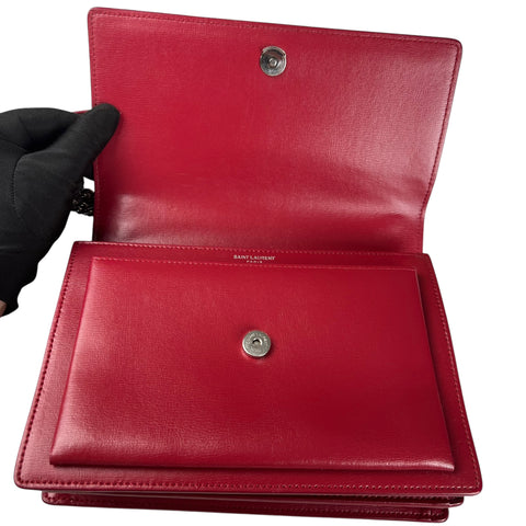 Saint Laurent Sunset Suede Interior Crossbody Medium Red Leather