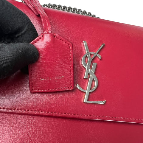Saint Laurent Sunset Suede Interior Crossbody Medium Red Leather