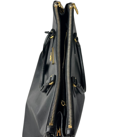 Prada Black Saffiano Lux Leather Medium Galleria Double Zip Tote