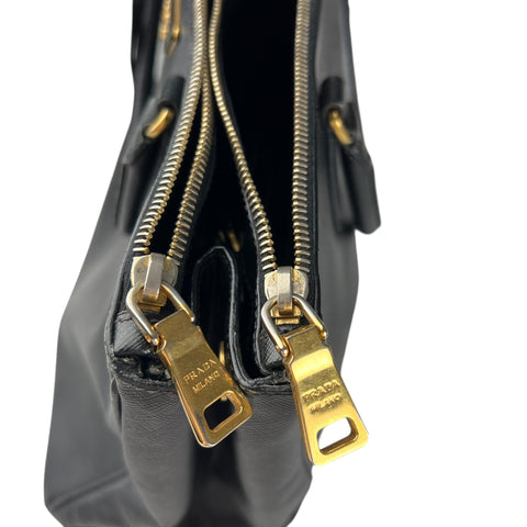 Prada Black Saffiano Lux Leather Medium Galleria Double Zip Tote