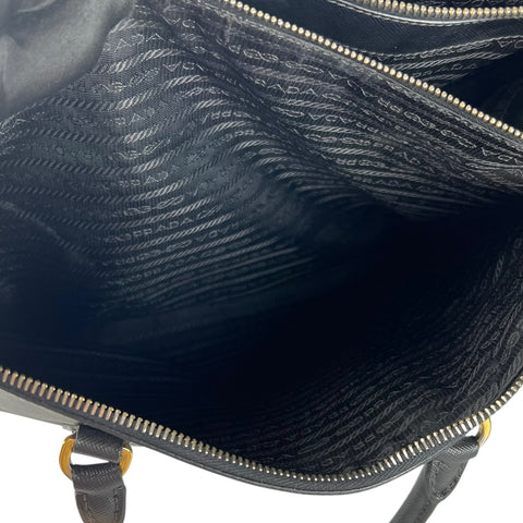 Prada Black Saffiano Lux Leather Medium Galleria Double Zip Tote