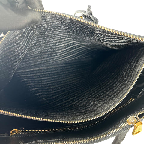 Prada Black Saffiano Lux Leather Medium Galleria Double Zip Tote