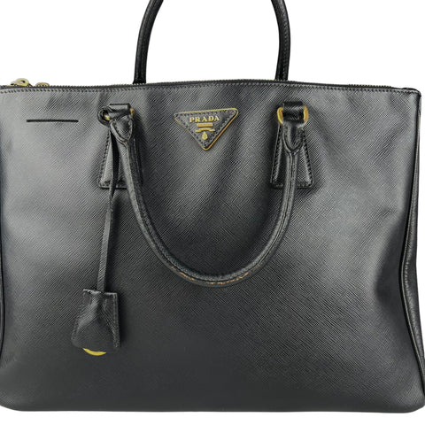 Prada Black Saffiano Lux Leather Medium Galleria Double Zip Tote