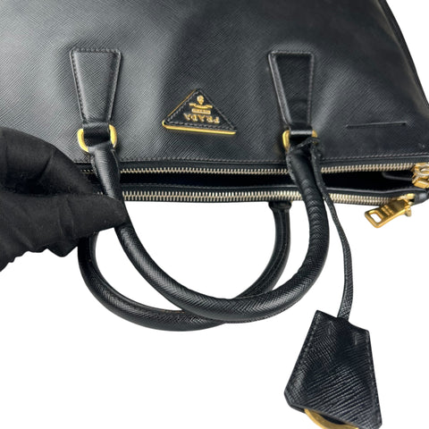 Prada Black Saffiano Lux Leather Medium Galleria Double Zip Tote