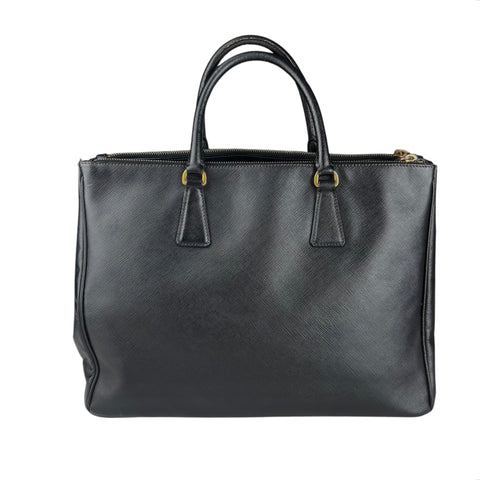 Prada Black Saffiano Lux Leather Medium Galleria Double Zip Tote