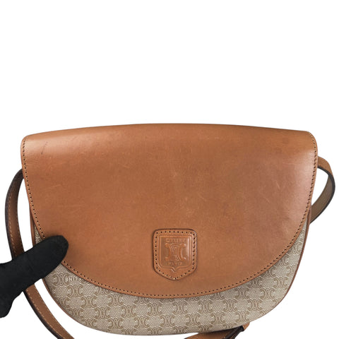 Celine Shoulder Bag Macadam Leather Brown Women's