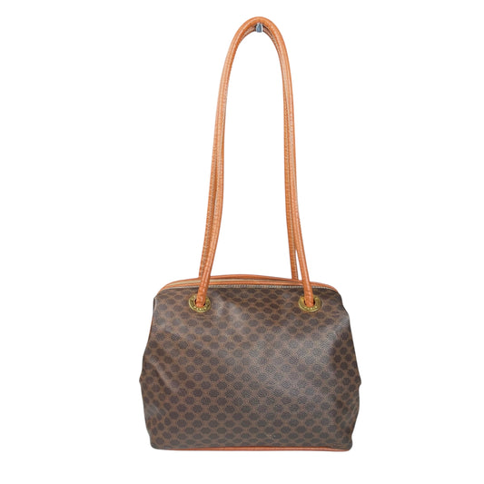 Pre-owned celine-macadam-canvas-shoulder-bag-brown-pvc back view