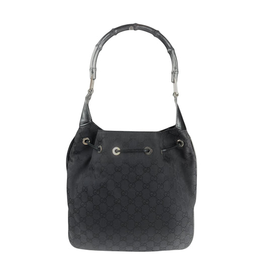 Pre-owned gucci-medium-bamboo-leather-handbag back view