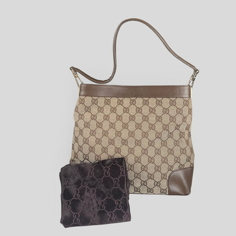 Gucci Shoulder Bag GG Canvas with Leather Trim