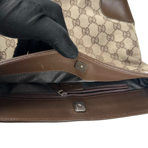 Gucci Shoulder Bag GG Canvas with Leather Trim