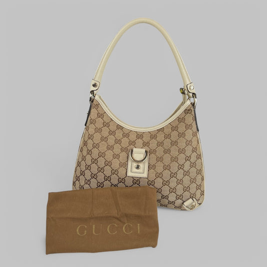 Gucci Beige/White GG Canvas Large Abbey Hobo