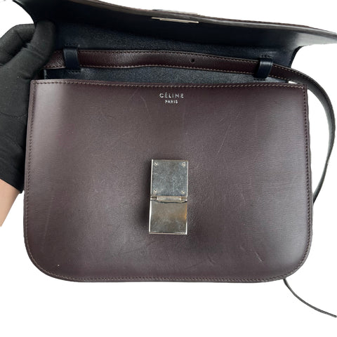 Celine Céline Classic Box shoulder bag in burgundy leather Collector Square