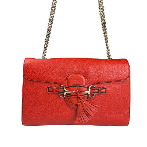 Gucci GG Guccissima Red Emily Leather Chain Shoulder Bag