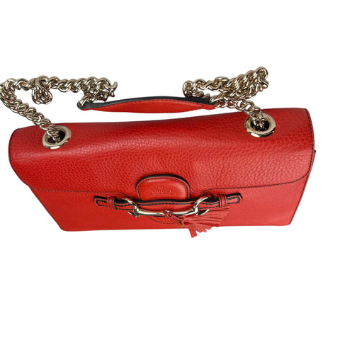 Gucci GG Guccissima Red Emily Leather Chain Shoulder Bag