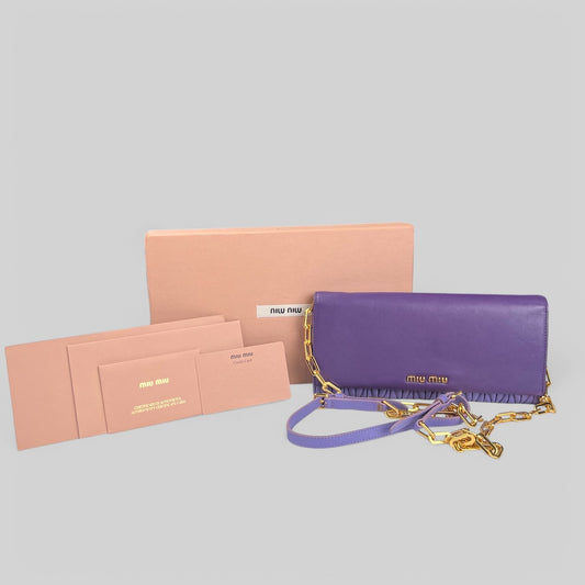 Miu Miu Purple Matelasse Leather Flap Crossbody