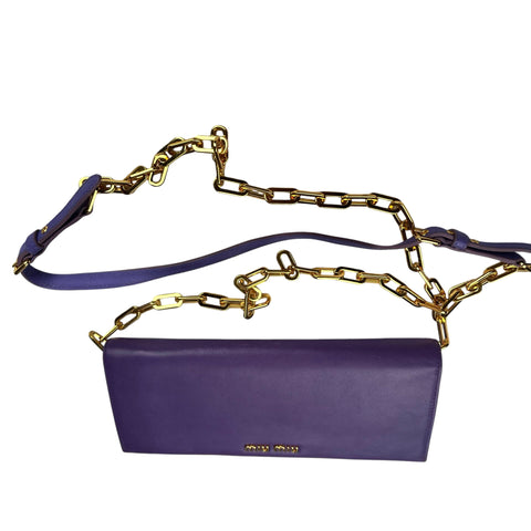 Miu Miu Purple Matelasse Leather Flap Crossbody