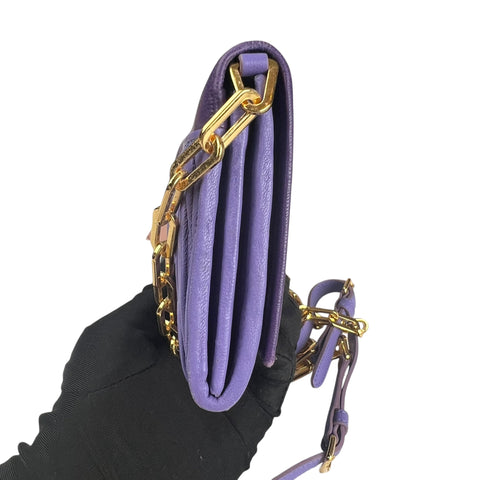 Miu Miu Purple Matelasse Leather Flap Crossbody