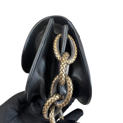 Bottega Veneta Umbria Chain Saddle Bag Purse Black Leather