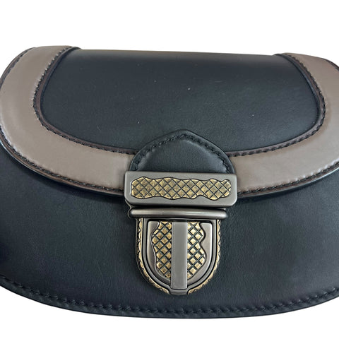 Bottega Veneta Umbria Chain Saddle Bag Purse Black Leather