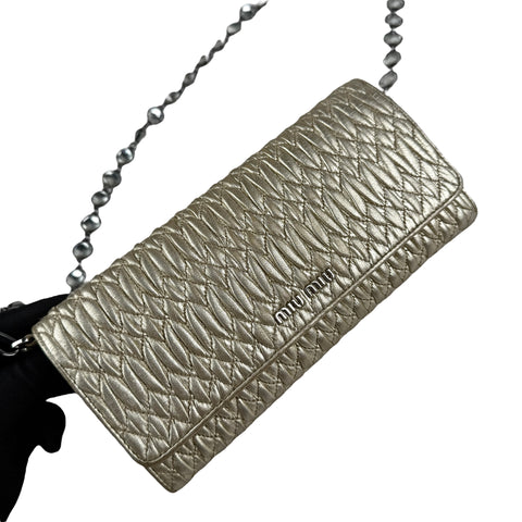 Miu Miu Continental Chain Wallet Matelasse Leather
