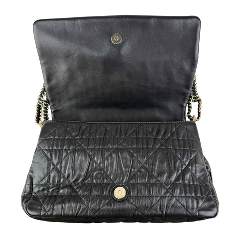 Christian Dior Black Delices Gaufre Cannage Lambskin Leather Medium Flap Bag