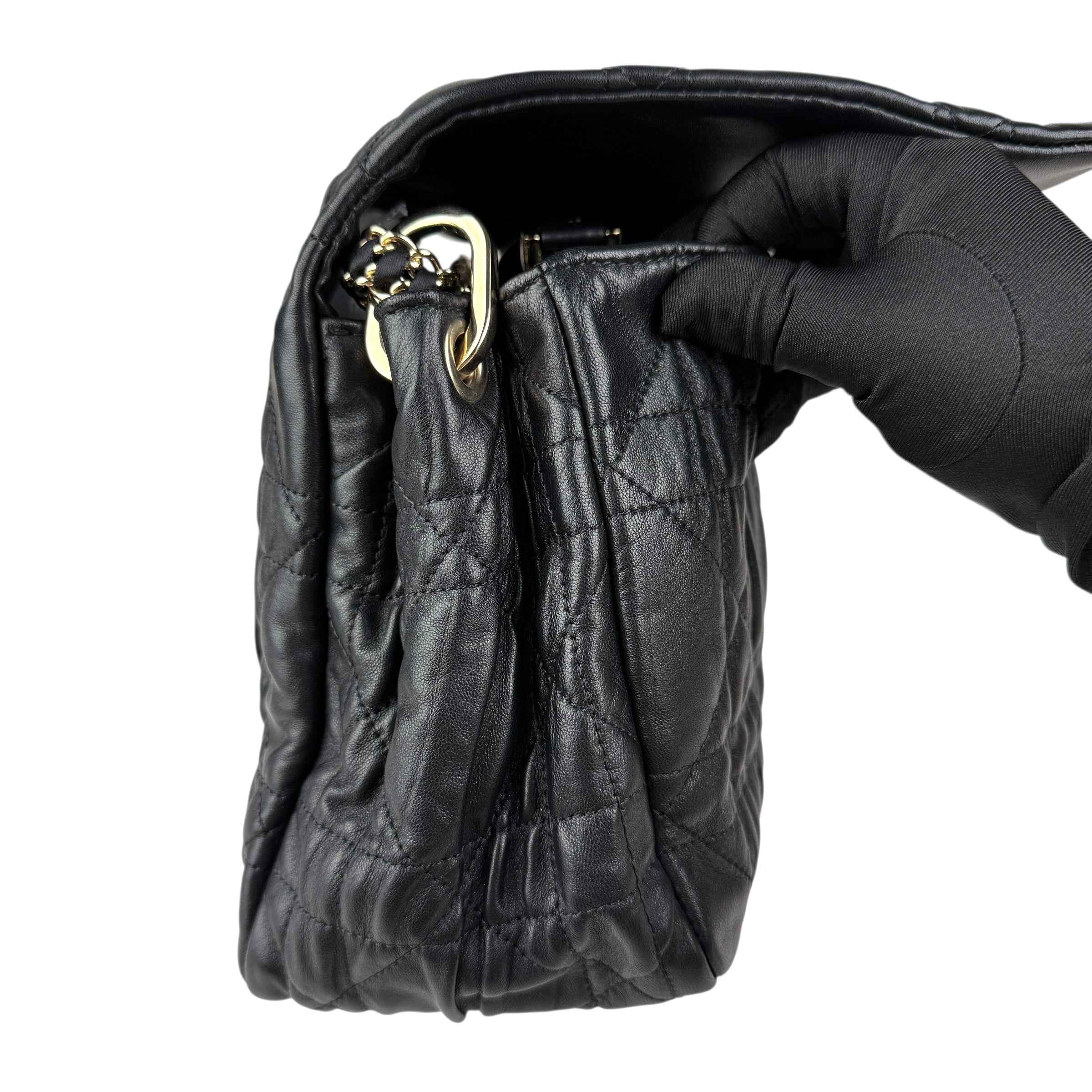 Christian Dior Black Delices Gaufre Cannage Lambskin Leather Medium Flap Bag