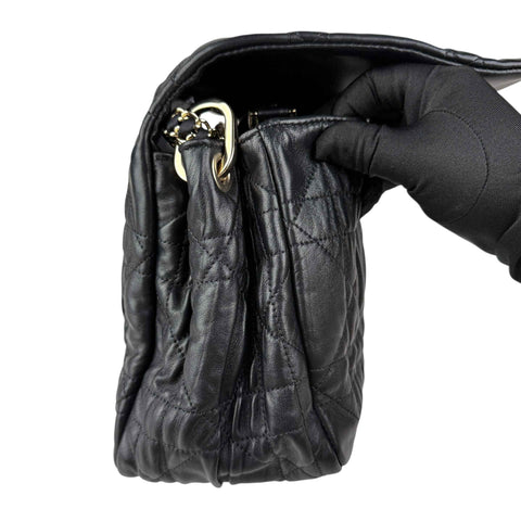 Christian Dior Black Delices Gaufre Cannage Lambskin Leather Medium Flap Bag