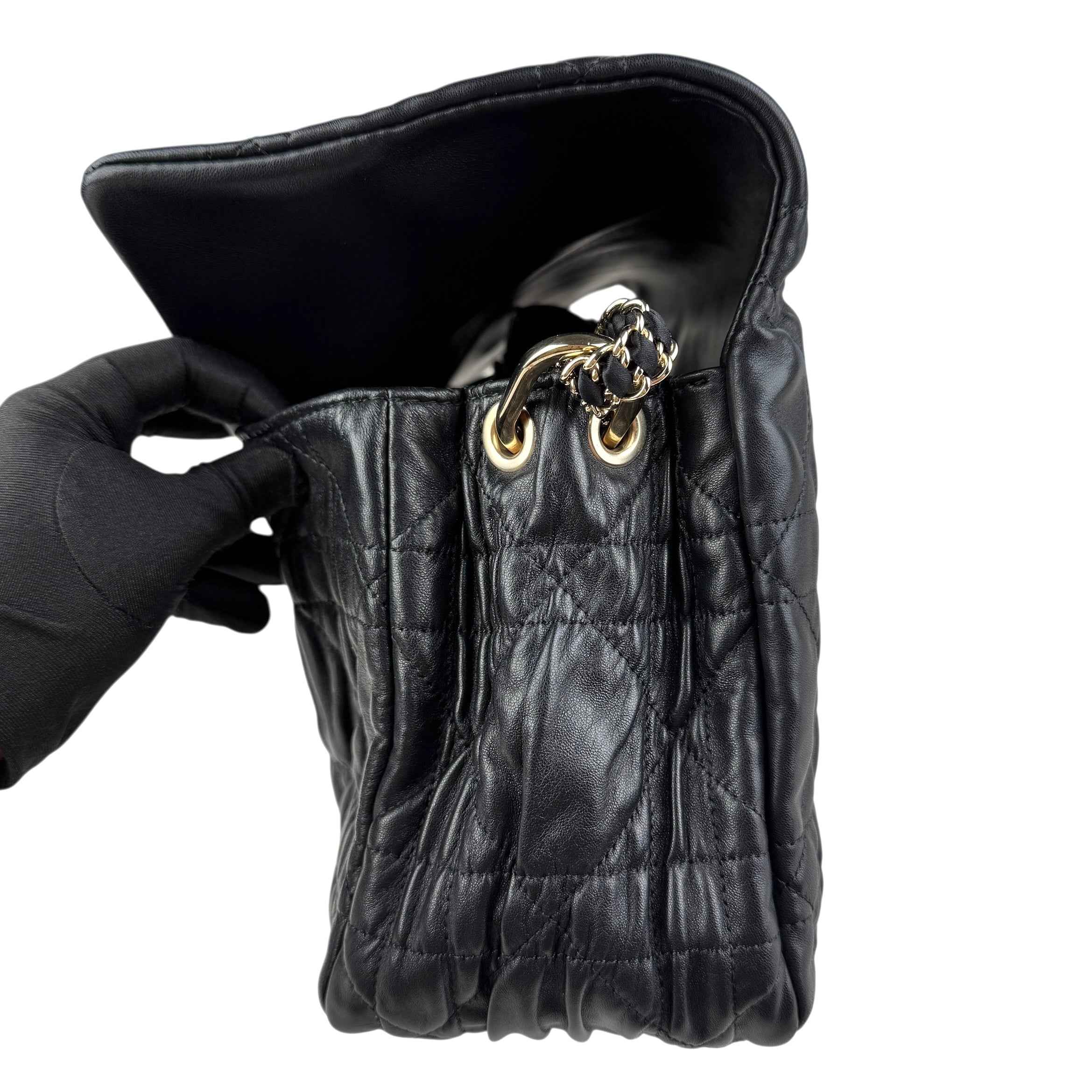 Christian Dior Black Delices Gaufre Cannage Lambskin Leather Medium Flap Bag