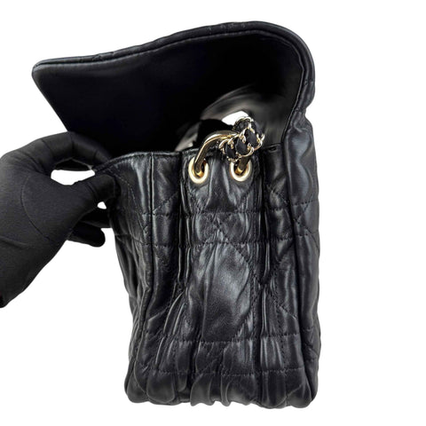 Christian Dior Black Delices Gaufre Cannage Lambskin Leather Medium Flap Bag
