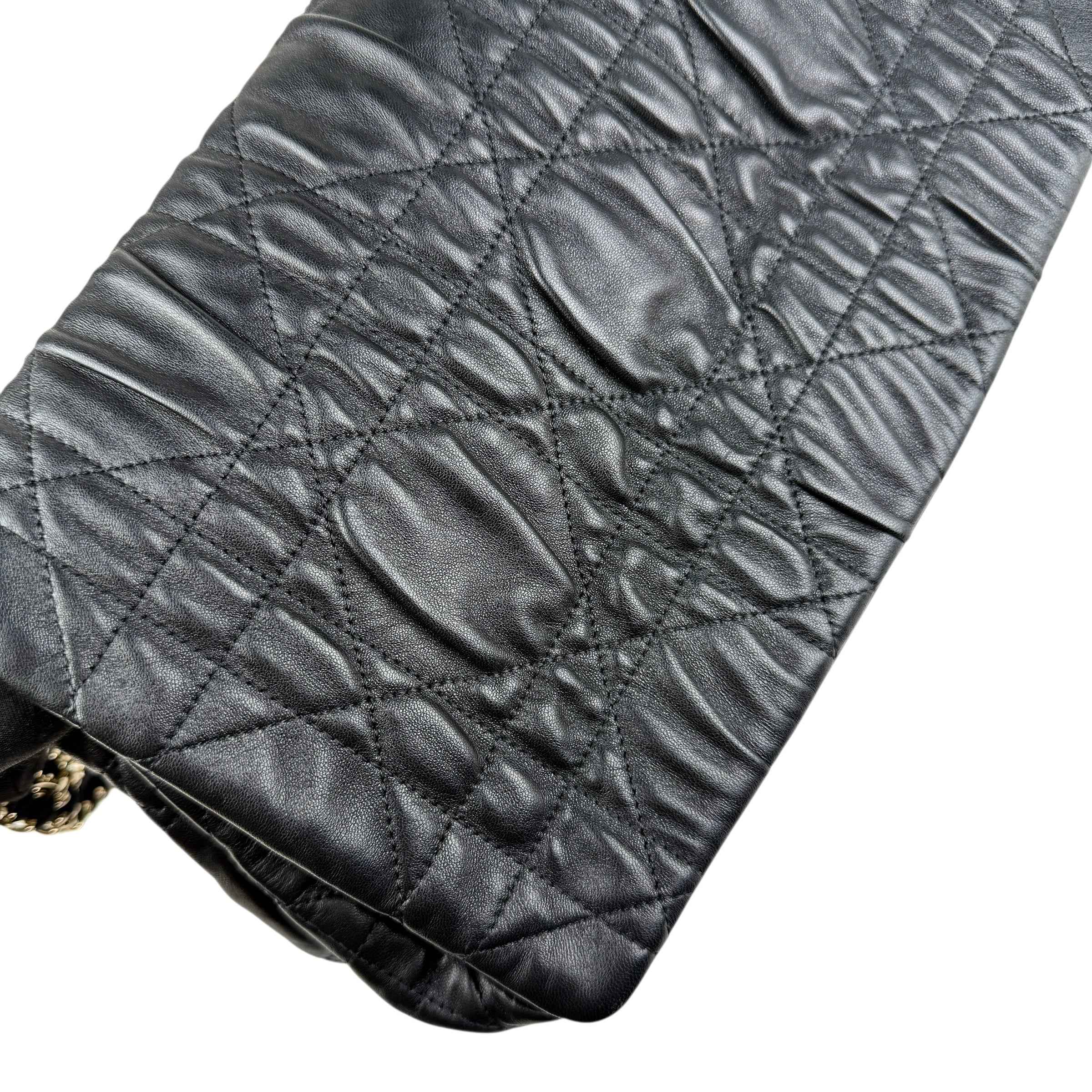 Christian Dior Black Delices Gaufre Cannage Lambskin Leather Medium Flap Bag
