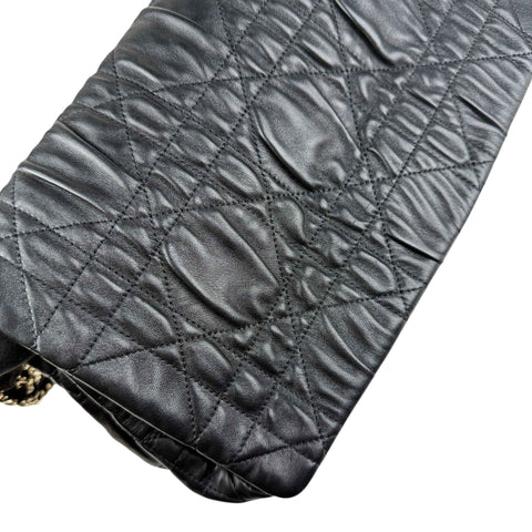 Christian Dior Black Delices Gaufre Cannage Lambskin Leather Medium Flap Bag