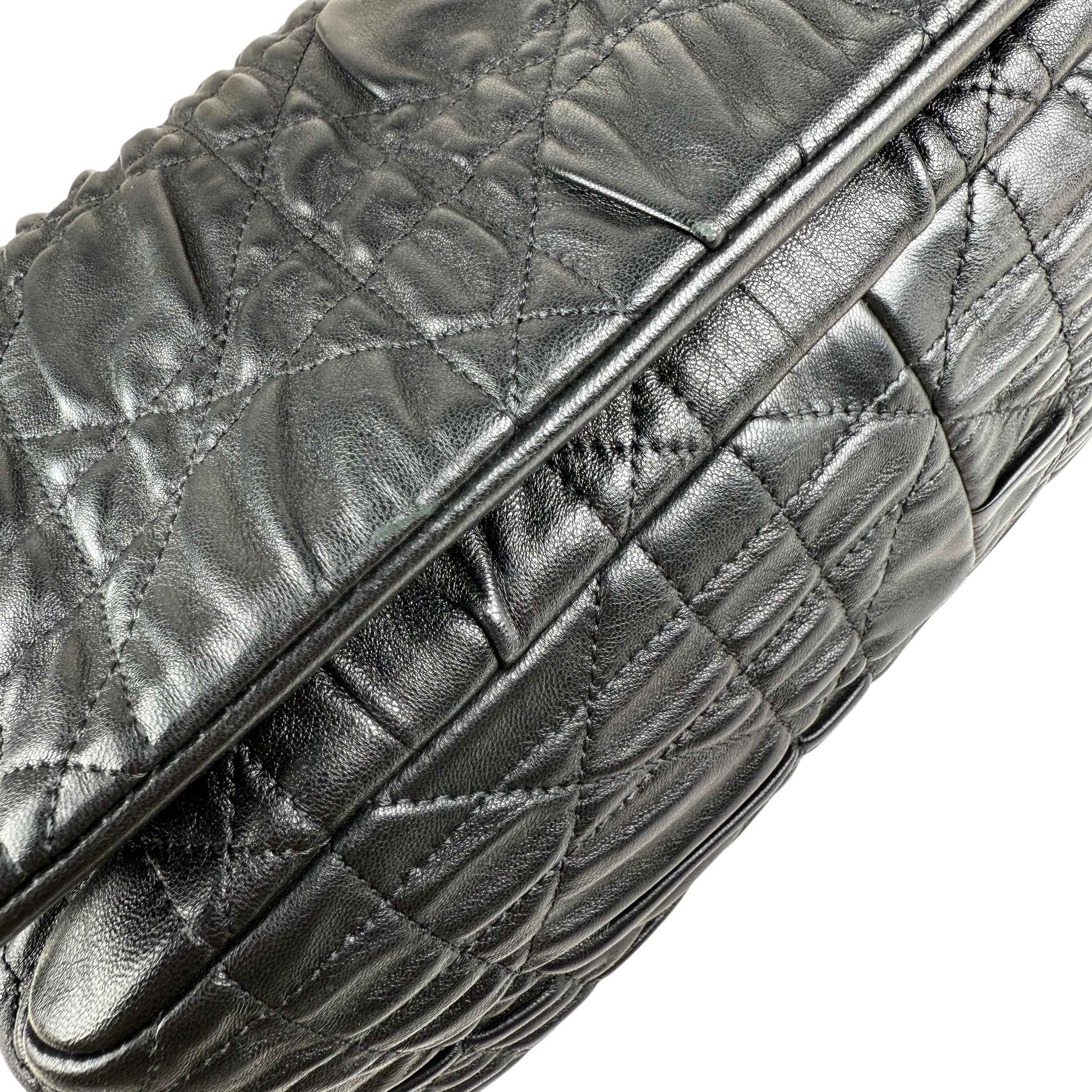 Christian Dior Black Delices Gaufre Cannage Lambskin Leather Medium Flap Bag