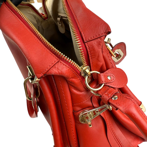 Chloe Red  Leather Paraty Bag Medium