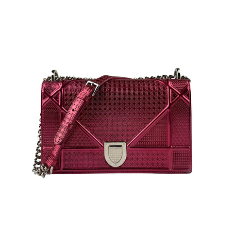 Dior Pink Metallic Perforated Leather Medium Diorama Bag