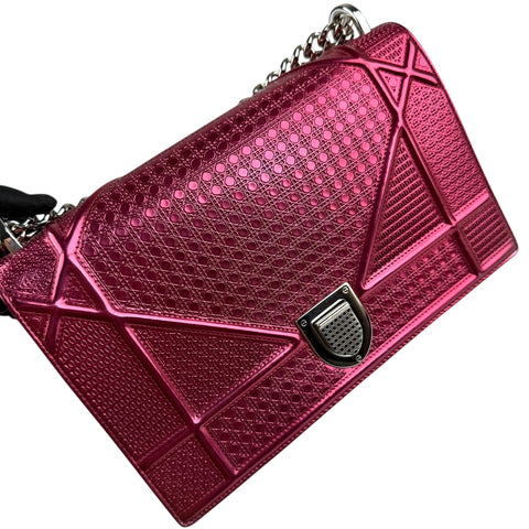 Dior Pink Metallic Perforated Leather Medium Diorama Bag