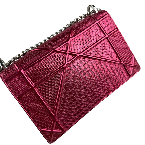 Dior Pink Metallic Perforated Leather Medium Diorama Bag