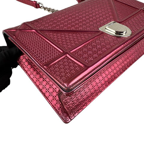 Dior Pink Metallic Perforated Leather Medium Diorama Bag