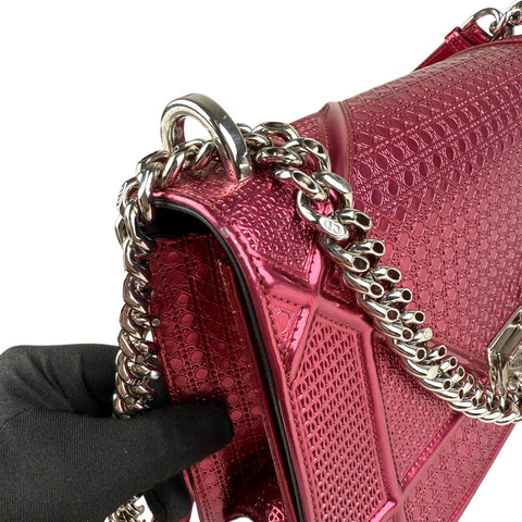 Dior Pink Metallic Perforated Leather Medium Diorama Bag