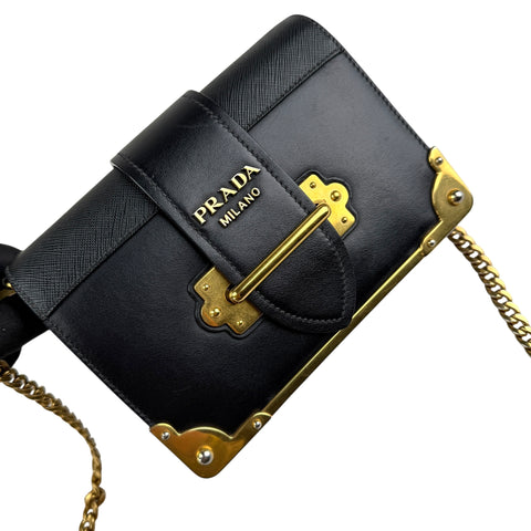 Pre-owned prada-city-calf-saffiano-leather-cahier-handbag
