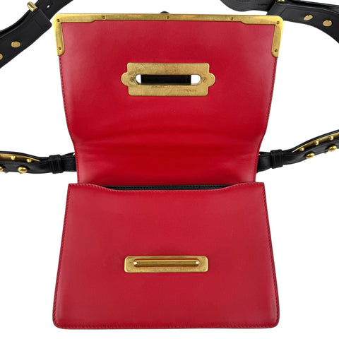 Prada City Calf And Saffiano Leather Cahier Crossbody Bag Red/Black handbag